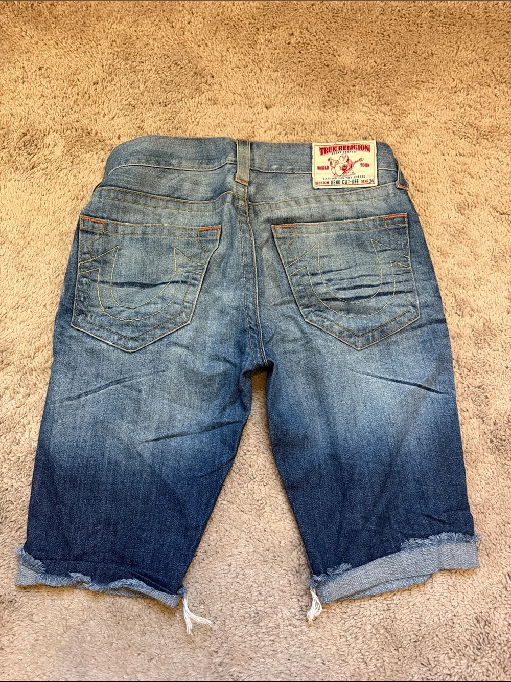 True Religion Faded Indigo Denim Cutoff Shorts